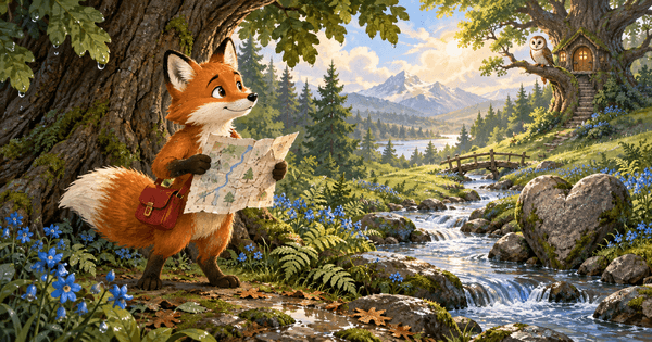 Ilustración del cuento The Fox and the Map